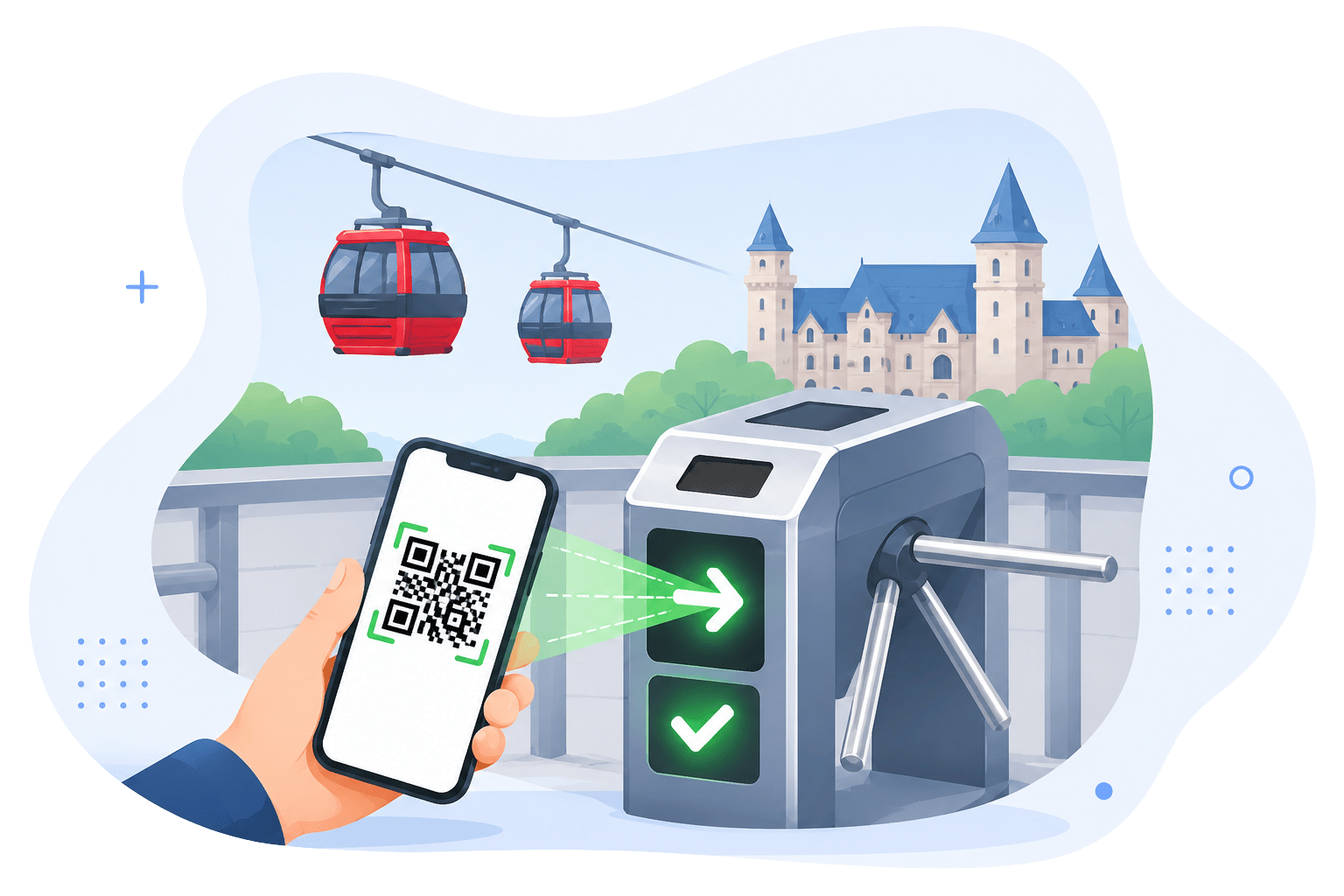 Du khách quét mã QR tại cổng Sun World Ba Den Mountain